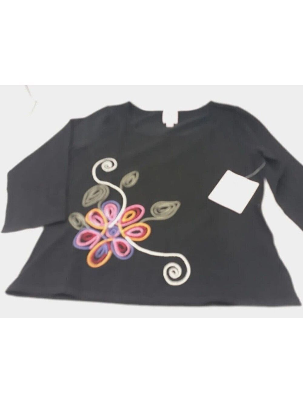 Vintage NWT Black Flower Top Sweater Stretch PINK POODLE Brand Size M Hong Kong